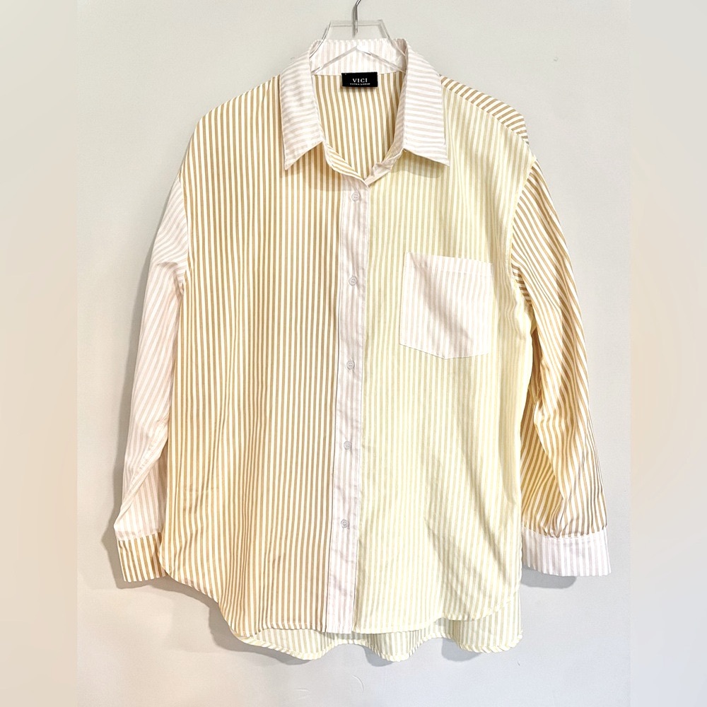 Vici Yellow and Cream Striped Women’s Shirt